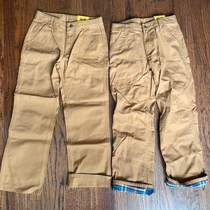 2 Pairs Boys 12 Carhartt Regular Brown Kahki and Flannel Lined Pants Dungarees